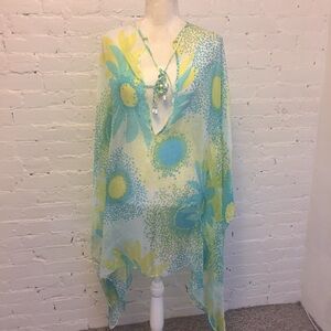 Milly Cabana silk tie neck beach cover blue dot print